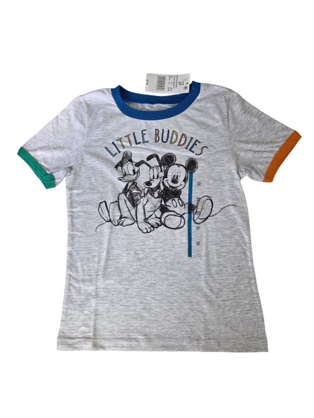 Disney Toddler 5T Boys Little Buddies Donald Mickey & Pluto T-Shirt Gray